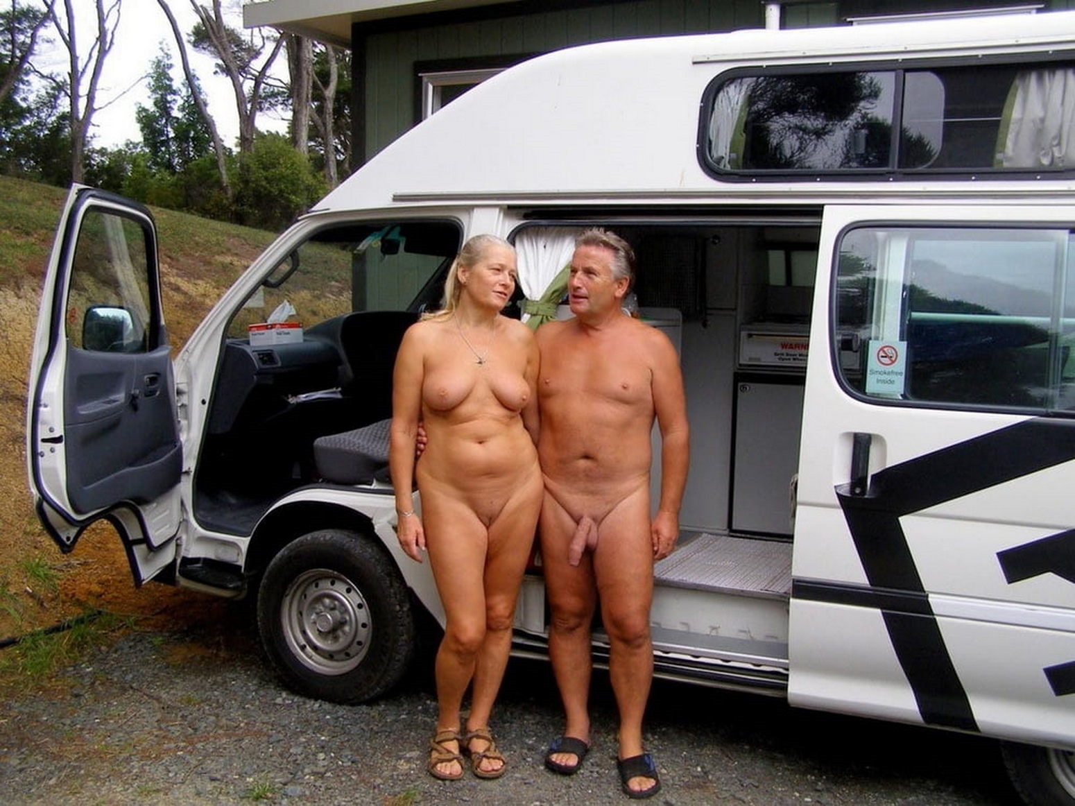 Family naked camping