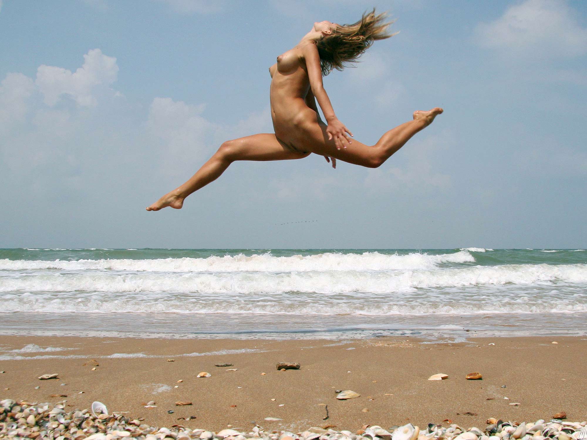 Topless jumping